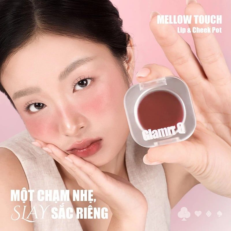 Má Hồng Kem & Son Môi Glamrr Q Mịn Lì, Bền Màu Mellow Touch Lip&Cheek Pot 1.8g