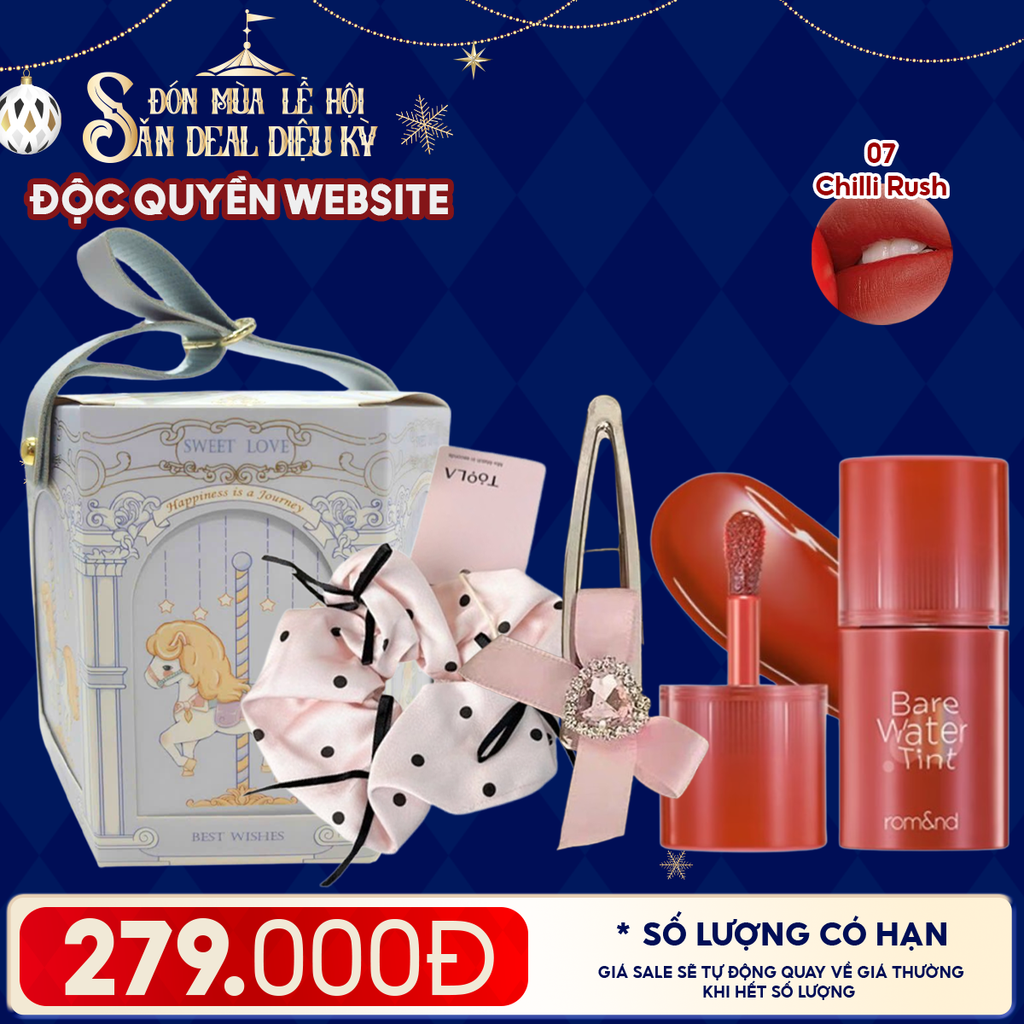 Túi Quà Giáng Sinh: Son Romand + Kẹp Tóc Ngẫu Nhiên + Cột Tóc Ngẫu Nhiên + Túi Quà Tặng