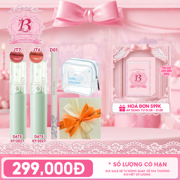  [HỘP QUÀ YÊU THƯƠNG] 2 Son Tint Bóng FOIF Juicy Fit Tint (Date 05/2027) + Bút Kẻ Mắt VEECCI Vivid Color Eyeliner Pen + Túi Make Up Cún Yêu FOIF Teddy Tint Bag + Hộp Quà Ngẫu Nhiên 
