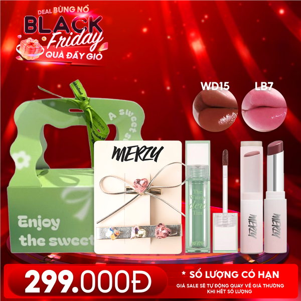  Combo Quà Tặng 20/11: Son Tint Bóng Merzy The Watery Dew Tint + Son Dưỡng Ẩm Merzy Siren Melting Color Lip Balm + Kẹp Tóc Merzy + Túi Quà 