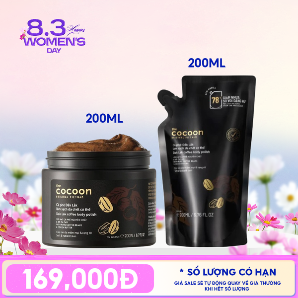  Tẩy Da Chết Body Cocoon Làm Đều Màu Da Và Dưỡng Mịn Da Chiết Xuất Cà Phê Dak Lak, Đường Thốt Nốt An Giang Body Polish 