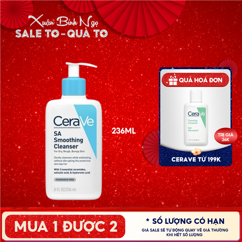 Sữa Rửa Mặt Cerave Làm Sạch Sâu Cho Da Mụn, Tẩy Da Chết Dịu Nhẹ Developed With Dermatologists SA Smoothing Cleanser 236ml