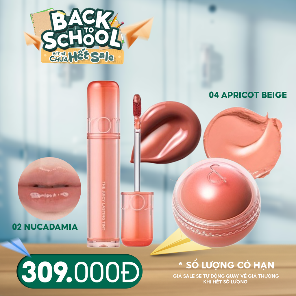 Combo Romand 2 Sản Phẩm: Má Hồng Kem Romand Dạng Lăn Juicy Roll Cheek 8.4g + Son Tint Lì Romand Căng Bóng The Juicy Lasting Tint 3.5g