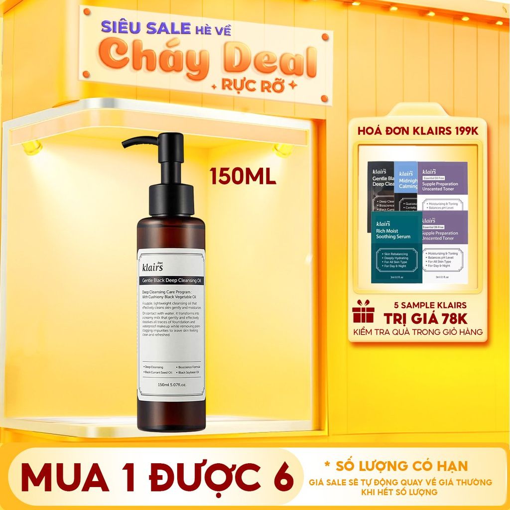 Dầu Tẩy Trang Klairs Kiểm Soát Bã Nhờn, Cung Cấp Dưỡng Chất Cho Da Gentle Black Deep Cleansing Oil 150ml