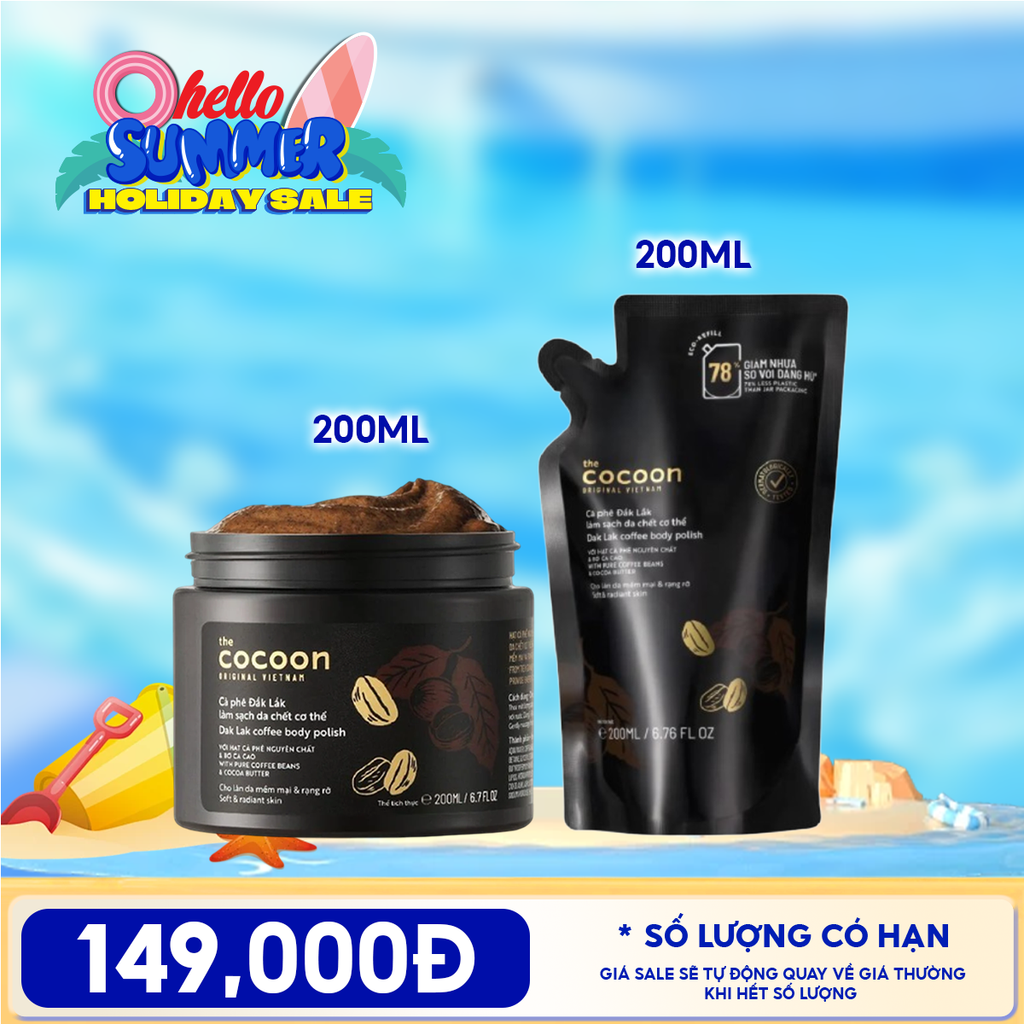 Tẩy Da Chết Body Cocoon Làm Đều Màu Da Và Dưỡng Mịn Da Chiết Xuất Cà Phê Dak Lak, Đường Thốt Nốt An Giang Body Polish