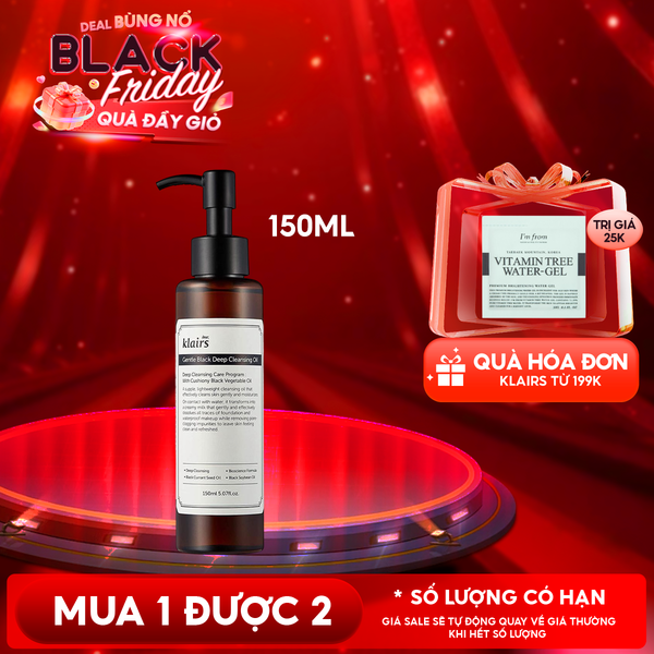  Dầu Tẩy Trang Klairs Kiểm Soát Bã Nhờn, Cung Cấp Dưỡng Chất Cho Da Gentle Black Deep Cleansing Oil 150ml 