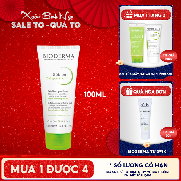  Gel Tẩy Tế Bào Chết Bioderma Cho Da Dầu Mụn Sebium Gel Gommant 100ml 