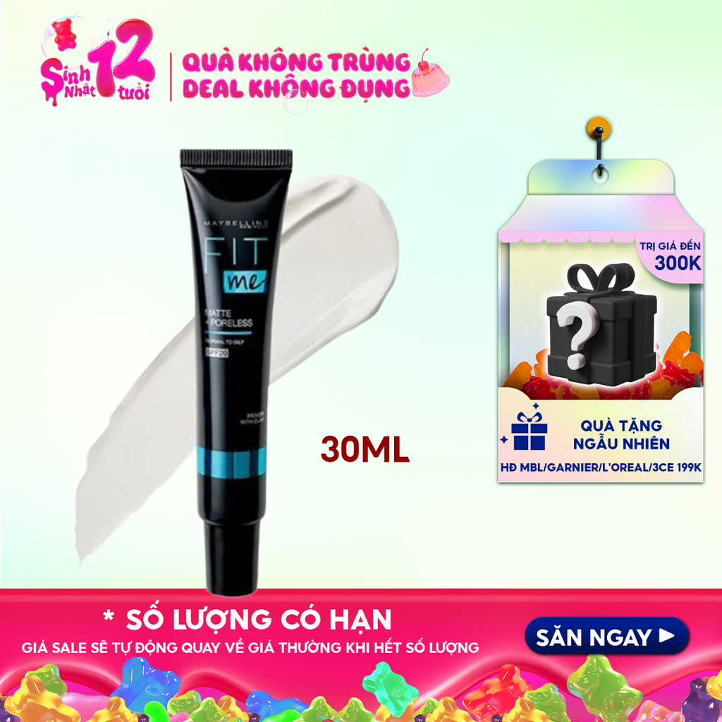 Kem Lót Maybelline Kiềm Dầu, Lâu Trôi, Ngăn Xuống Tông Fit Me Matte + Poreless 16H Mattifying Primer 30ml