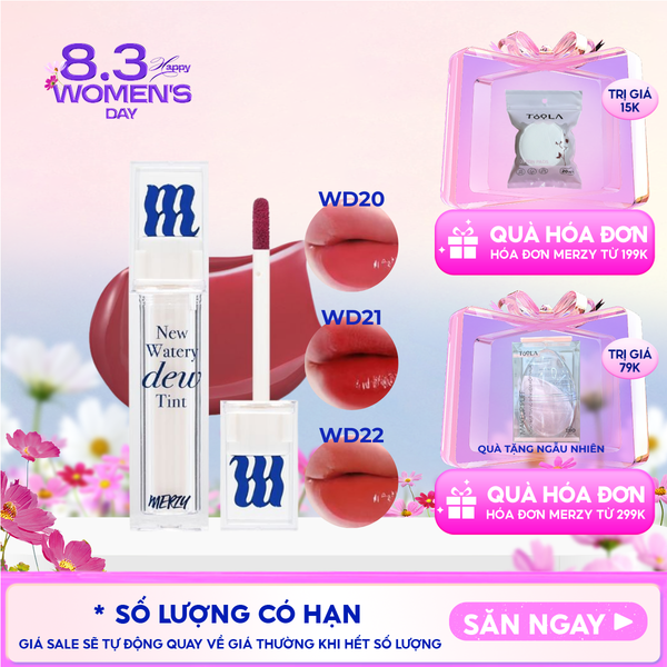  [NEW DEW] Son Tint Bóng Merzy Dạng Thạch, Bền Màu, Lâu Trôi Cho Đôi Môi Căng Mọng, Ẩm Mịn The Watery Dew Tint 