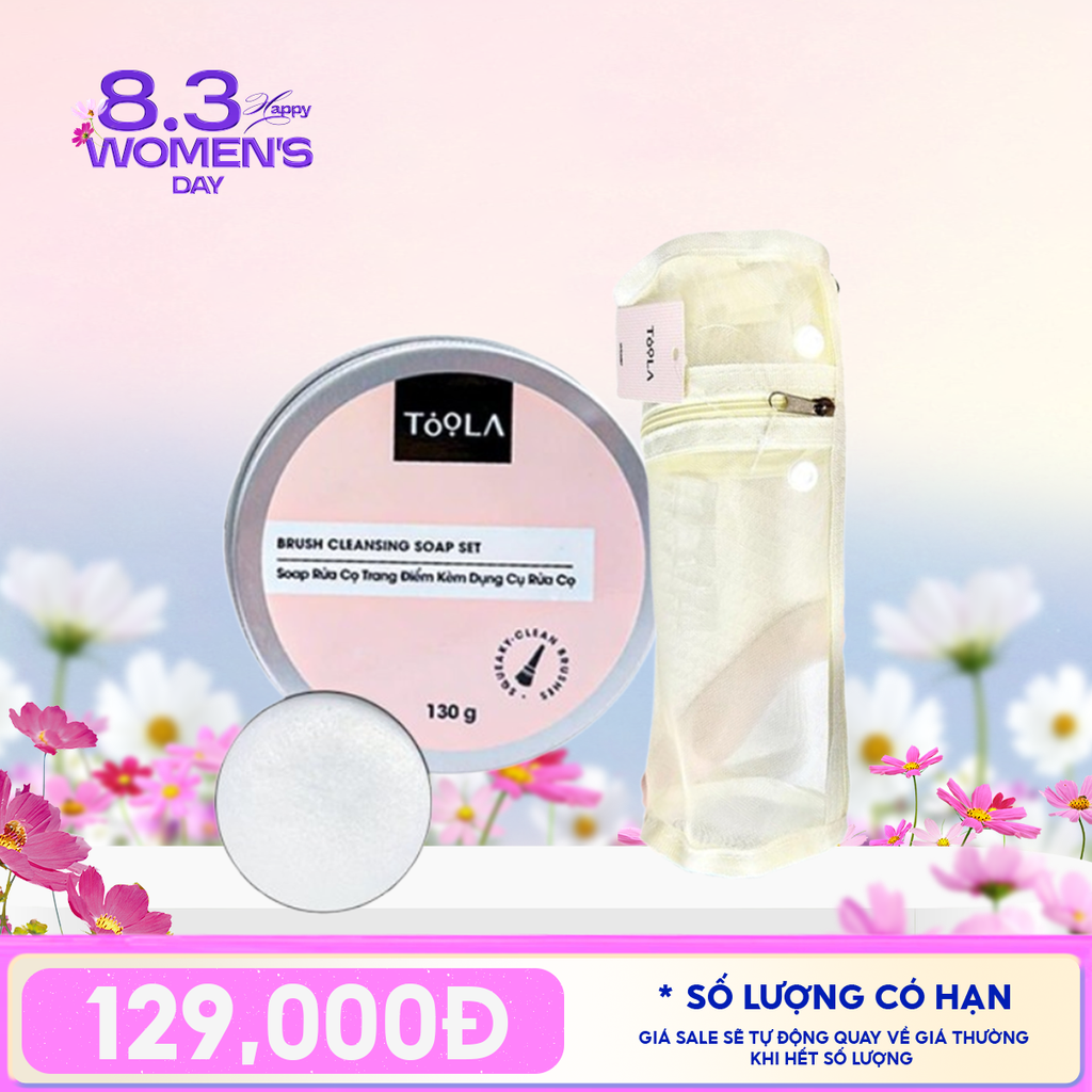 Combo 2 Sản Phẩm Toola: Soap Rửa Cọ Trang Điểm Kèm Dụng Cụ Rửa Cọ + Túi Đựng Cọ Mỹ Phẩm Dạng Lưới