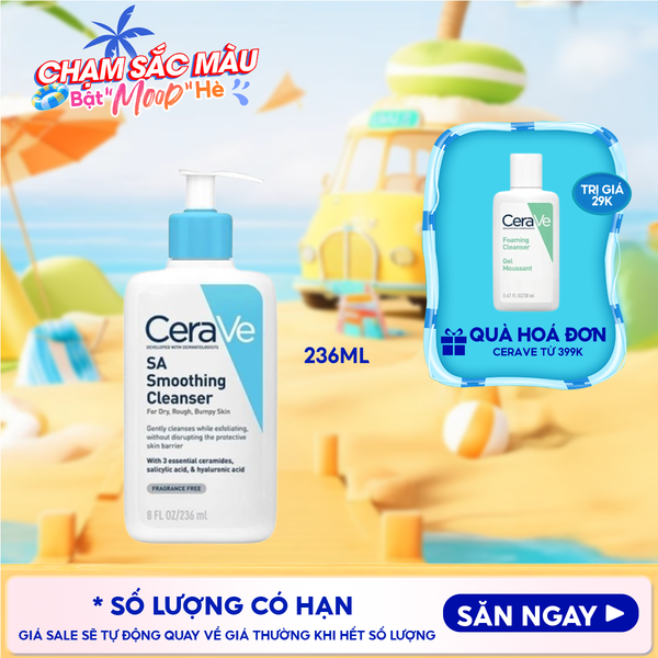  Sữa Rửa Mặt Cerave Làm Sạch Sâu Cho Da Mụn, Tẩy Da Chết Dịu Nhẹ Developed With Dermatologists SA Smoothing Cleanser 