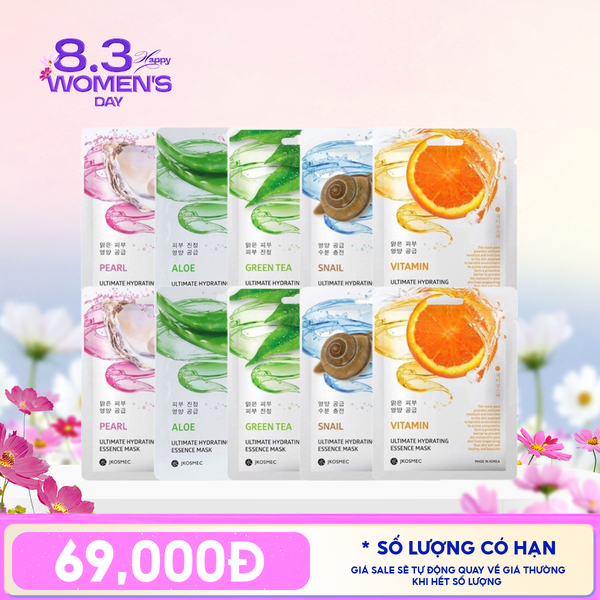  Combo 10 Mask: Mặt Nạ Jkosmec Tinh Chất Cấp Ẩm Chuyên Sâu Ultimate Hydrating Essence Mask 25ml (10 miếng) 