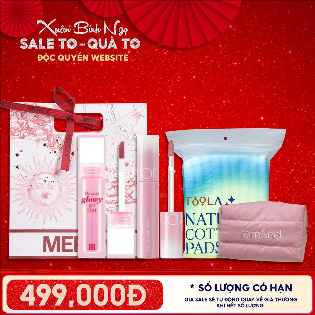 Túi Quà Tặng 499K: 1 Son Merzy + 1 Son Romand + 1 Bông Tẩy Trang 234M + 1 Túi Makeup + Túi