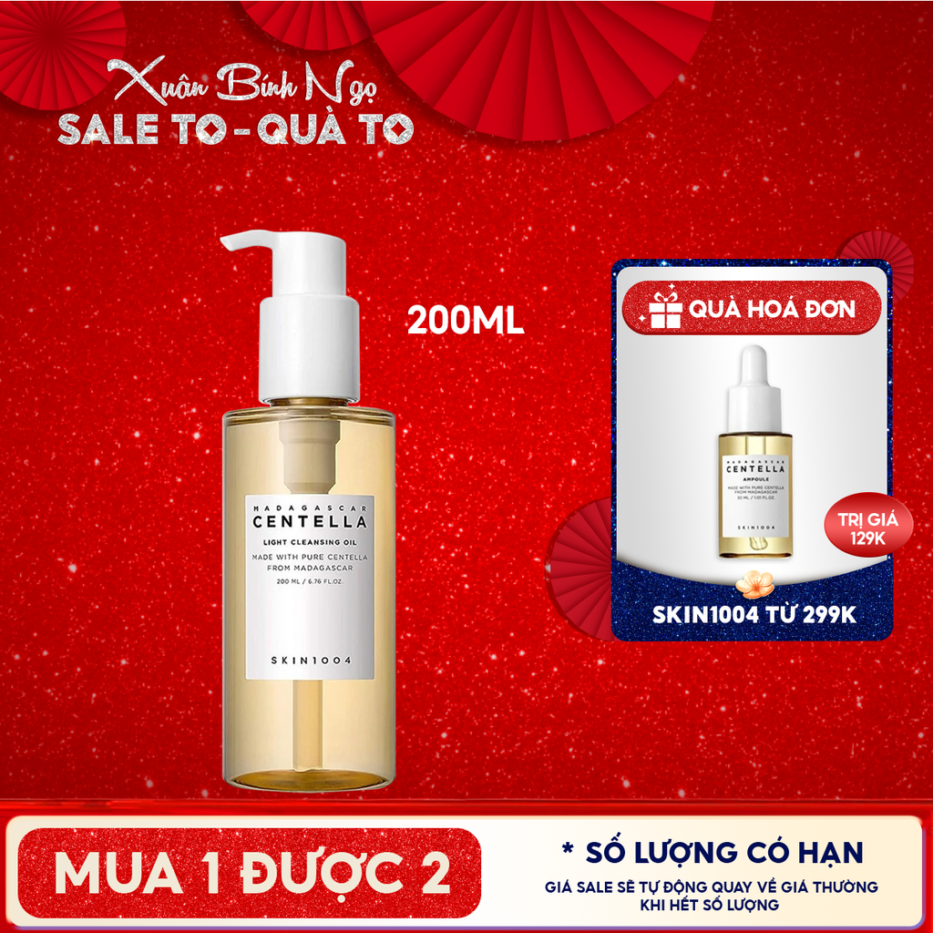 Dầu Tẩy Trang Skin1004 Làm Sạch Sâu, Dịu Nhẹ Chiết Xuất Rau Má Madagascar Centella Light Cleansing Oil 200ml