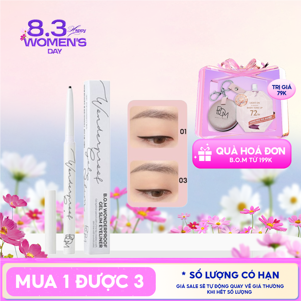 Chì Kẻ Mắt Siêu Mảnh, Lâu Trôi B.O.M Wonderproof Gel Slim Eyeliner 0.1g