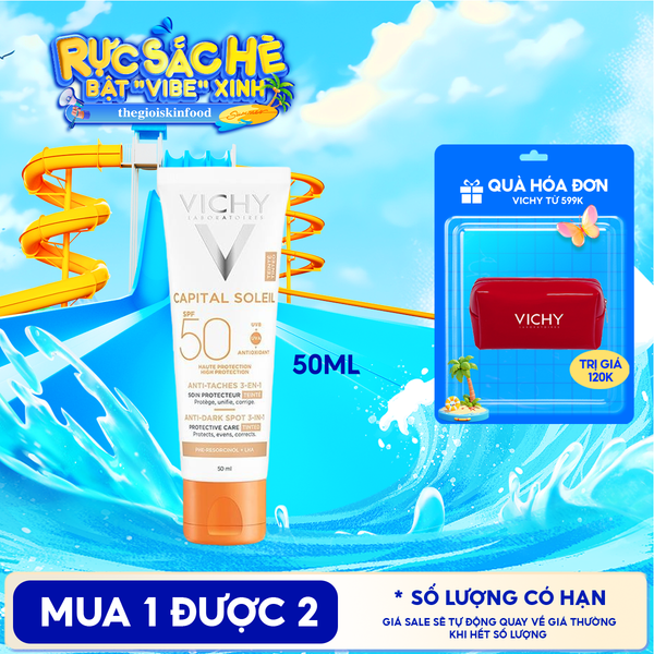  Kem Chống Nắng Vichy Hỗ Trợ Giảm Sạm Da, Giảm Thâm Nám Capital Soleil Anti-Dark Spot 3-In-1 SPF50+ 50ml 