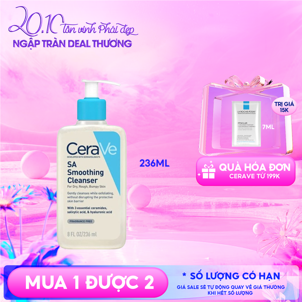 Sữa Rửa Mặt Cerave Làm Sạch Sâu Cho Da Mụn, Tẩy Da Chết Dịu Nhẹ Developed With Dermatologists SA Smoothing Cleanser 236ml