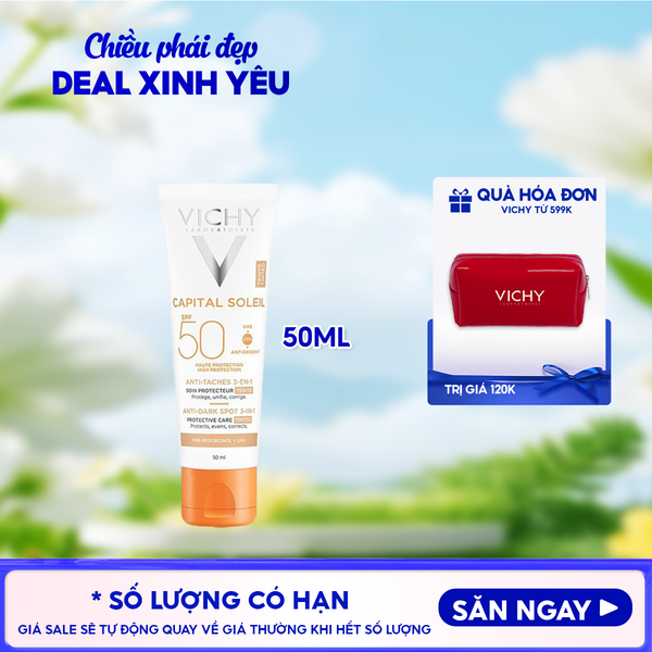  Kem Chống Nắng Vichy Hỗ Trợ Giảm Sạm Da, Giảm Thâm Nám Capital Soleil Anti-Dark Spot 3-In-1 SPF50+ 50ml 