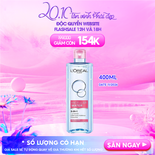  Nước Tẩy Trang L'Oreal Làm Sạch Tươi Mát, Dưỡng Ẩm Cho Da 3-in-1 Micellar Water 