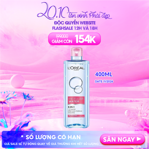 Nước Tẩy Trang L'Oreal Làm Sạch Tươi Mát, Dưỡng Ẩm Cho Da 3-in-1 Micellar Water