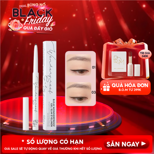 Chì Kẻ Mắt Siêu Mảnh, Lâu Trôi B.O.M Wonderproof Gel Slim Eyeliner 0.1g 