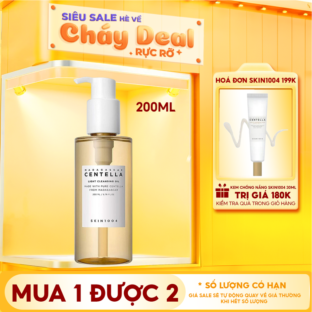 Dầu Tẩy Trang Skin1004 Làm Sạch Sâu, Dịu Nhẹ Chiết Xuất Rau Má Madagascar Centella Light Cleansing Oil 200ml