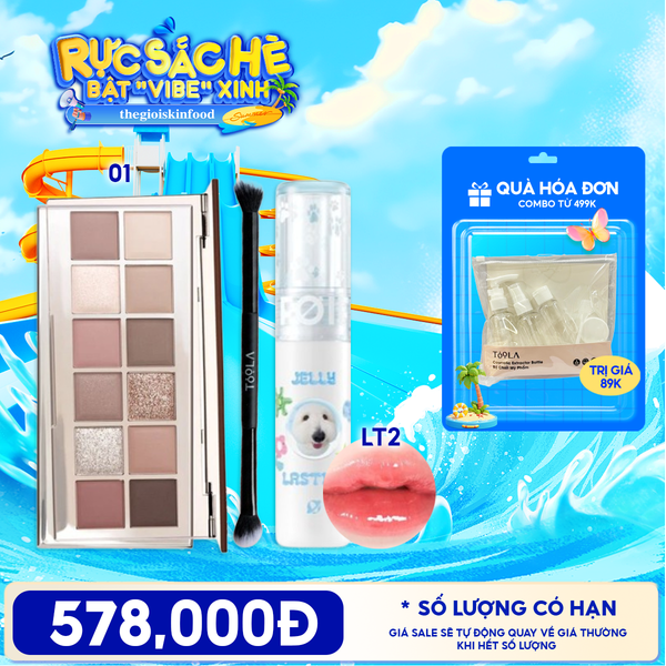  Combo Bảng Phấn Mắt 12 Ô Joocyee 12 Shades Eyeshadow Palette + Son Tint Bóng FOIF Jelly Lasting Tint + Cọ Trang Điểm 2 Đầu Toola TOOLA 