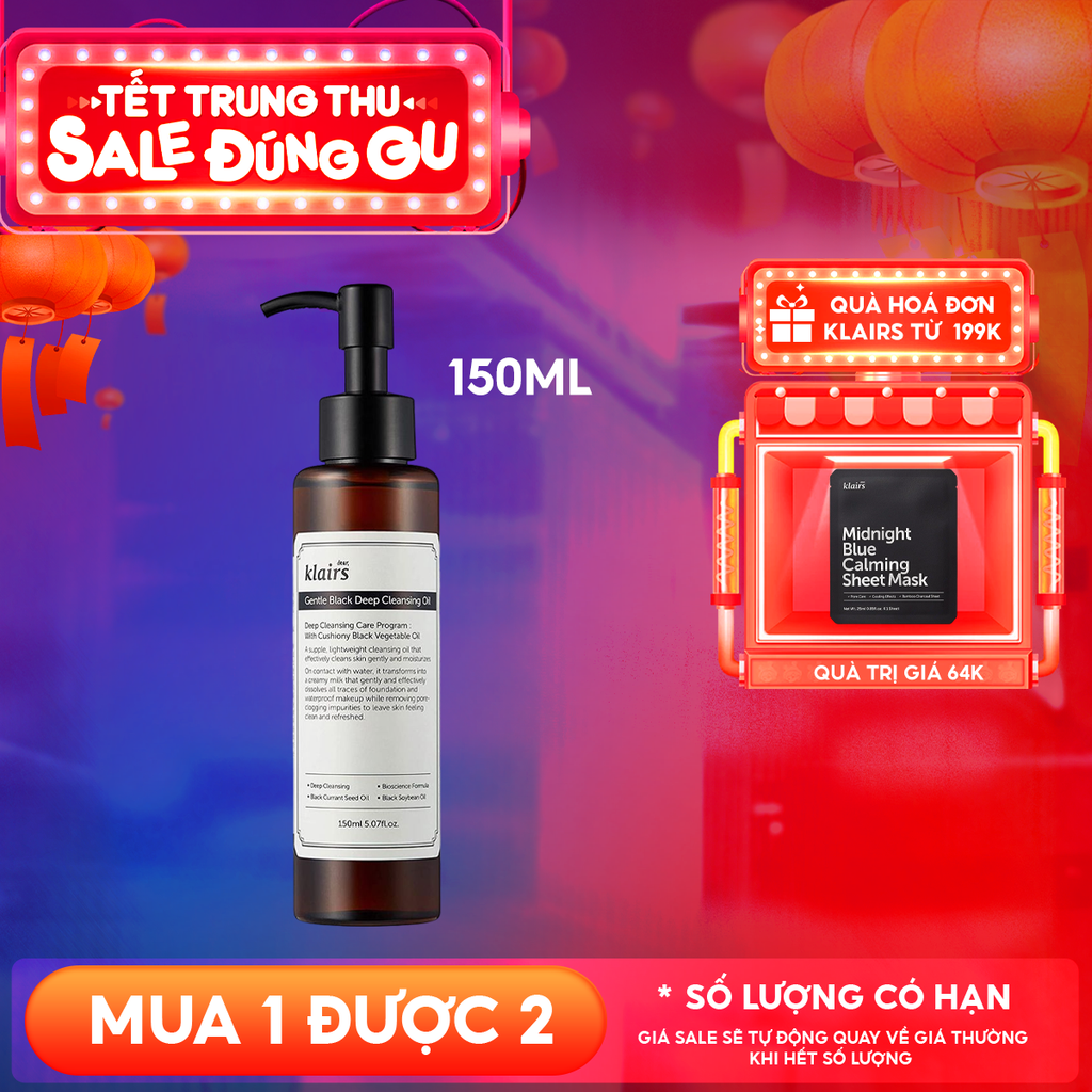 Dầu Tẩy Trang Klairs Kiểm Soát Bã Nhờn, Cung Cấp Dưỡng Chất Cho Da Gentle Black Deep Cleansing Oil 150ml
