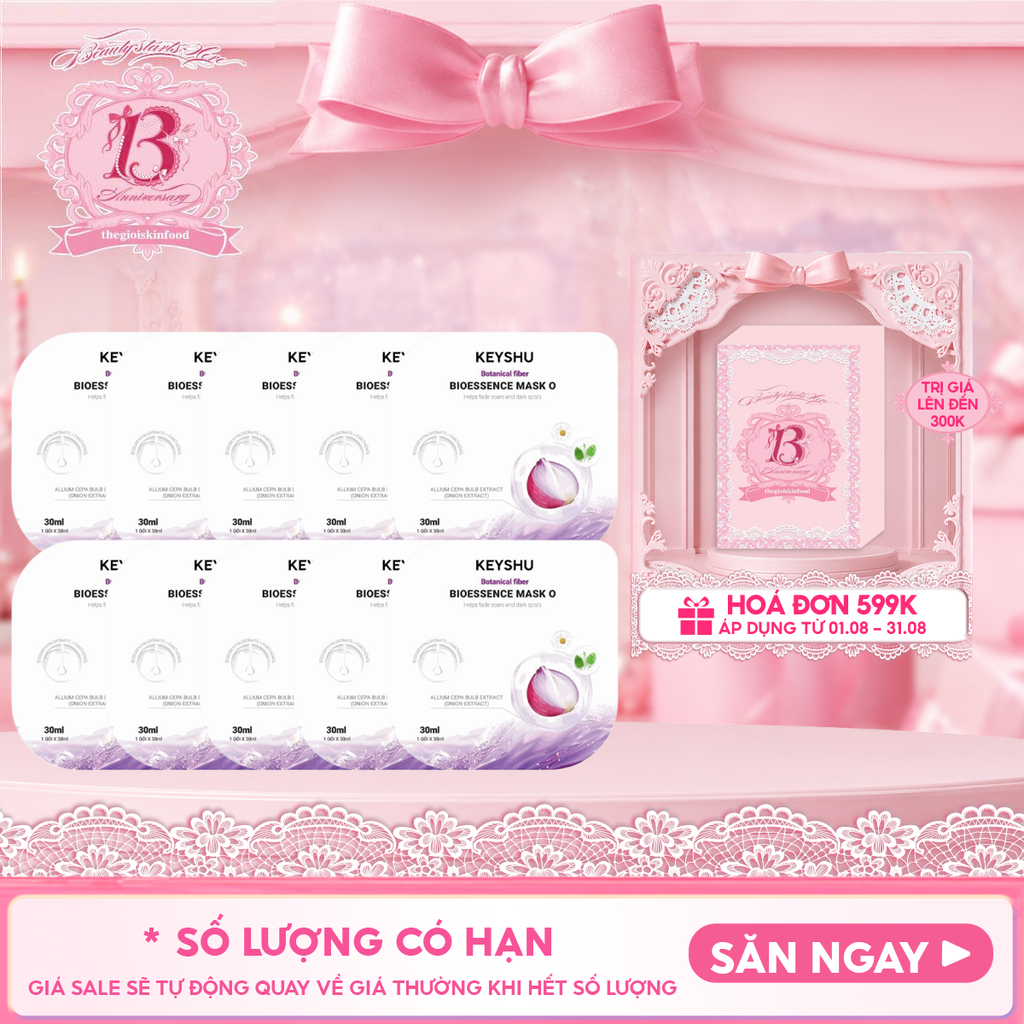 Combo 10 Miếng Mặt Nạ Keyshu Dưỡng Ẩm, Làm Mềm Da, Hỗ Trợ Ngừa Lão Hóa Bioessence Mask 30ml