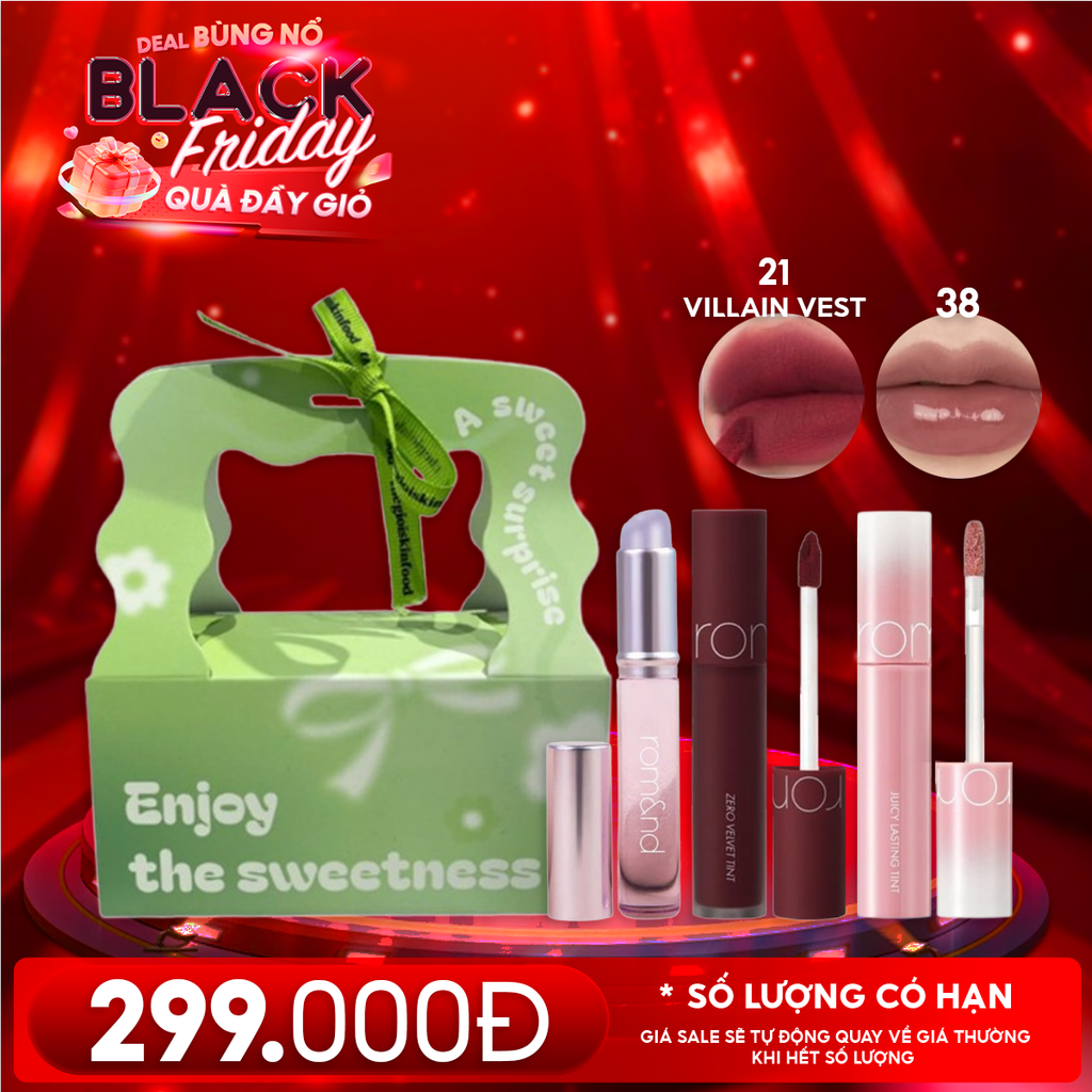 Combo Quà Tặng 20/11: Son Kem Lì Romand Zero Velvet Tint + Son Tint Lì Romand Juicy Lasting Tint + Cọ Môi Silicon + Túi Quà
