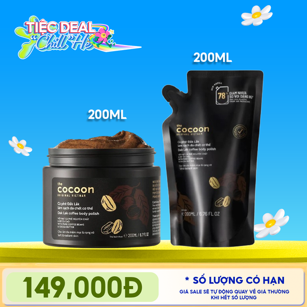 Tẩy Da Chết Body Cocoon Làm Đều Màu Da Và Dưỡng Mịn Da Chiết Xuất Cà Phê Dak Lak, Đường Thốt Nốt An Giang Body Polish 
