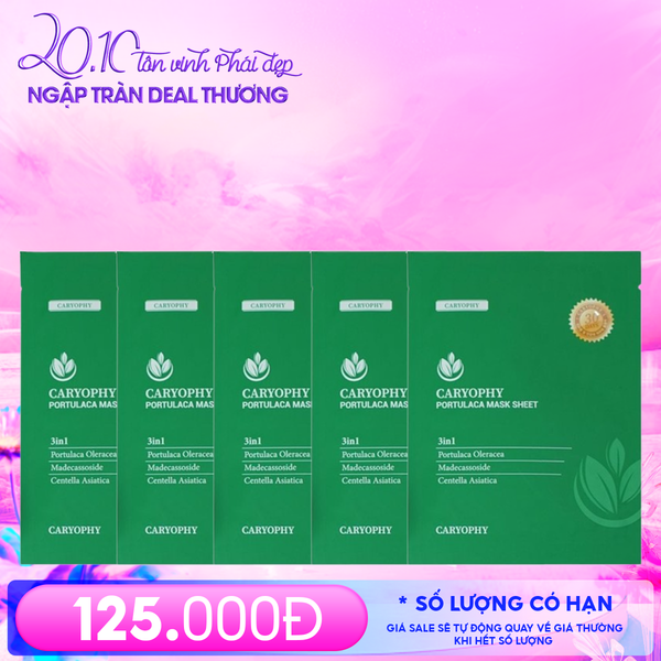  Combo 5 Miếng Mặt Nạ Làm Dịu, Phục Hồi Dành Cho Da Dầu Mụn Caryophy Portulaca Mask Sheet 