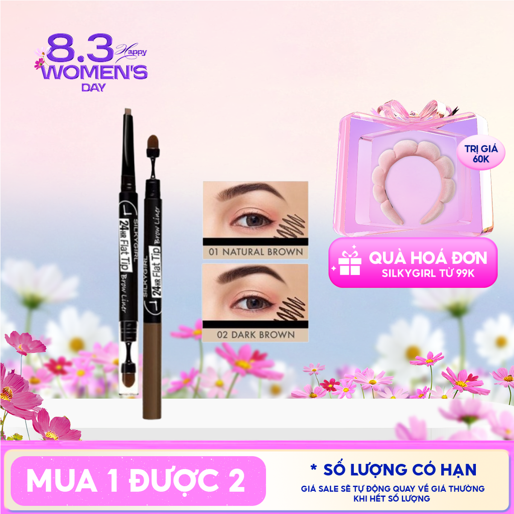 Chì Kẻ Mày Silkygirl Hai Đầu Lâu Trôi 24hr Flat Tip Brow Liner