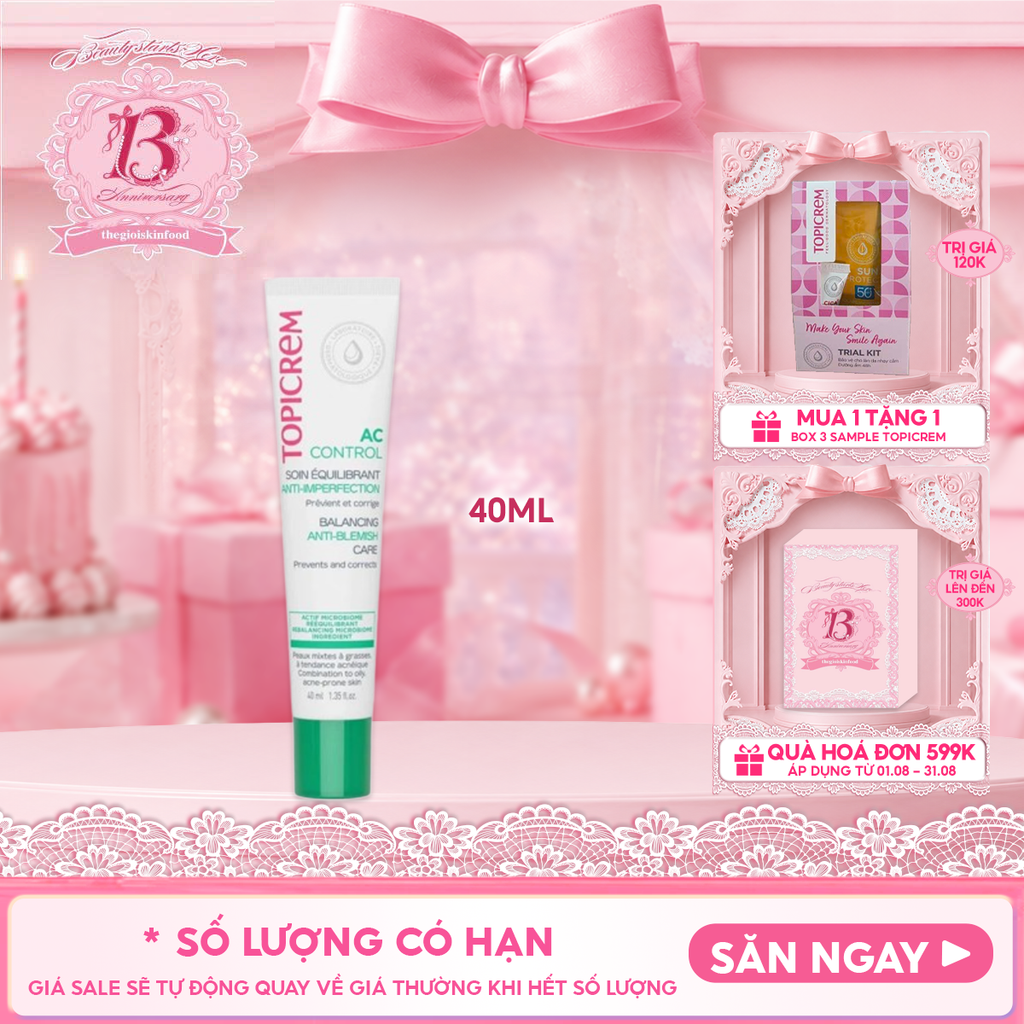 Kem Dưỡng Hỗ Trợ Giảm Mụn, Dưỡng Ẩm Giúp Da Mềm Mịn Topicrem AC Control Balancing Anti-Blemish Care 40ml