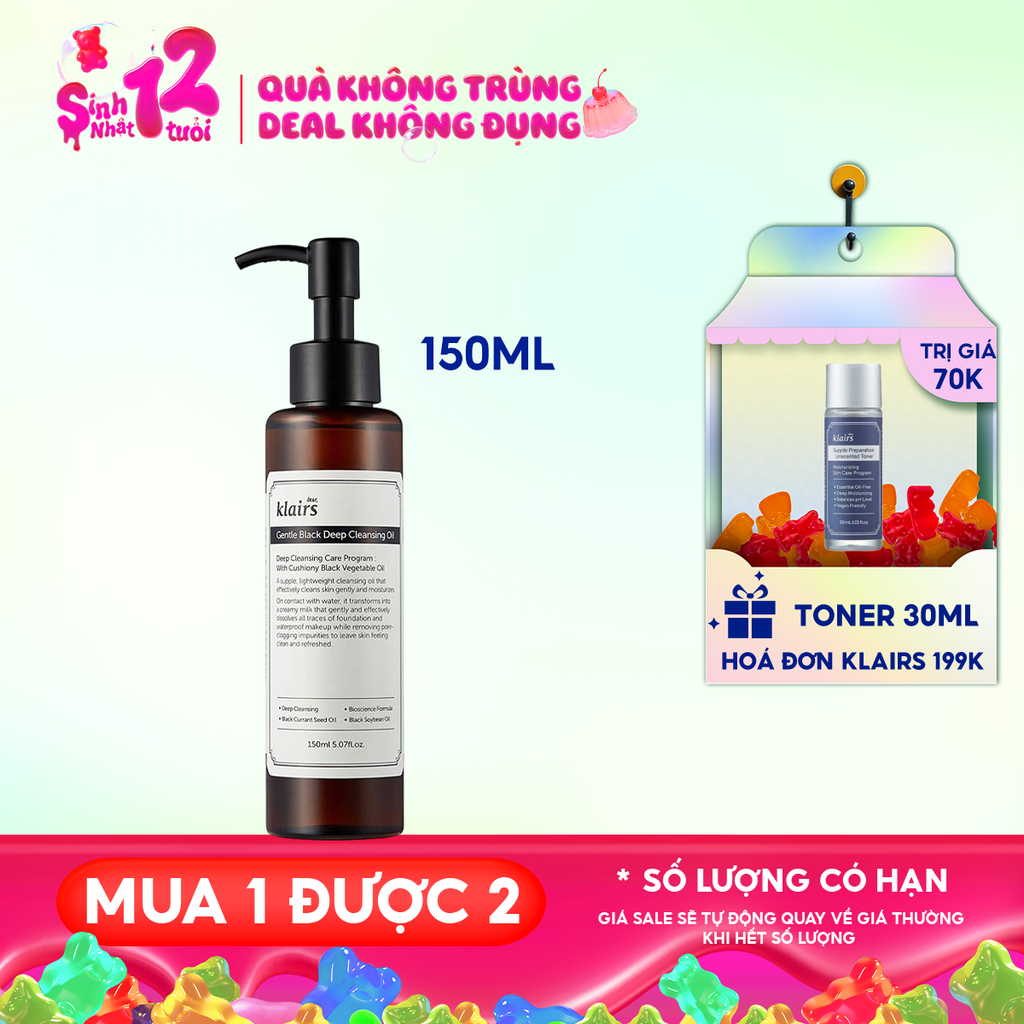 Dầu Tẩy Trang Klairs Kiểm Soát Bã Nhờn, Cung Cấp Dưỡng Chất Cho Da Gentle Black Deep Cleansing Oil 150ml