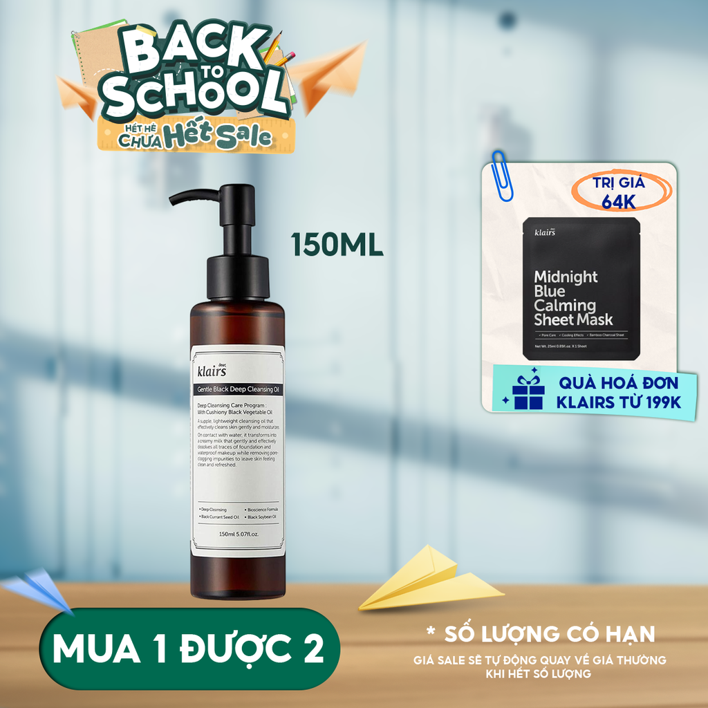 Dầu Tẩy Trang Klairs Kiểm Soát Bã Nhờn, Cung Cấp Dưỡng Chất Cho Da Gentle Black Deep Cleansing Oil 150ml