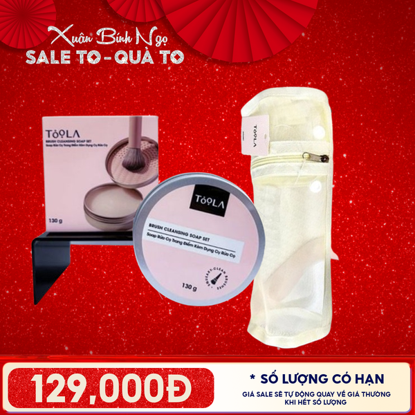  Combo 2 Sản Phẩm Toola: Soap Rửa Cọ Trang Điểm Kèm Dụng Cụ Rửa Cọ + Túi Đựng Cọ Mỹ Phẩm Dạng Lưới 