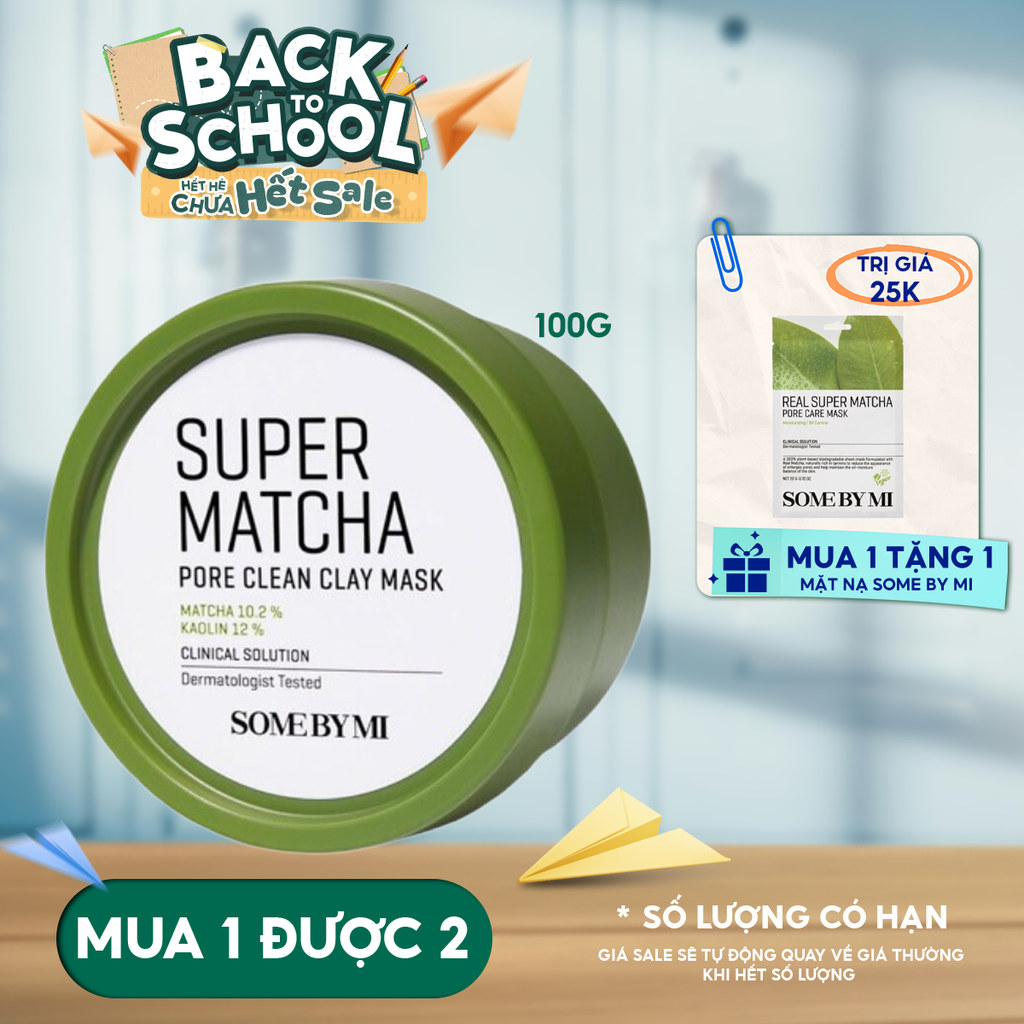 Mặt Nạ Đất Sét Some By Mi Trà Xanh Giúp Làm Sạch, Thu Nhỏ Lỗ Chân Lông Super Matcha Pore Clean Clay Mask 100g