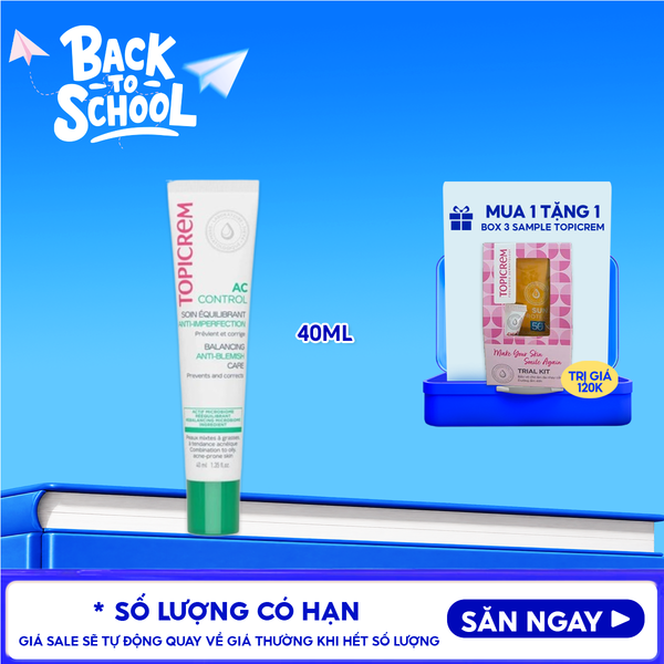  Kem Dưỡng Hỗ Trợ Giảm Mụn, Dưỡng Ẩm Giúp Da Mềm Mịn Topicrem AC Control Balancing Anti-Blemish Care 40ml 