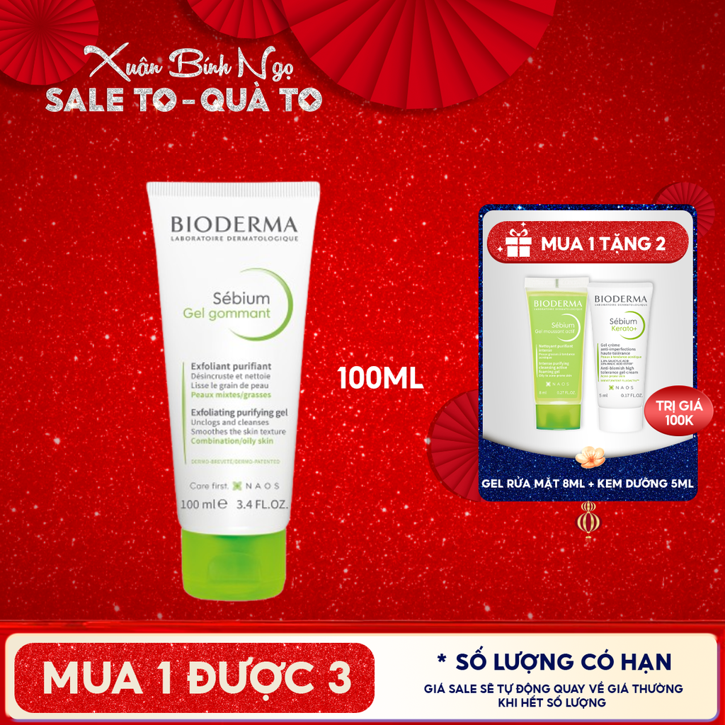 Gel Tẩy Tế Bào Chết Bioderma Cho Da Dầu Mụn Sebium Gel Gommant 100ml