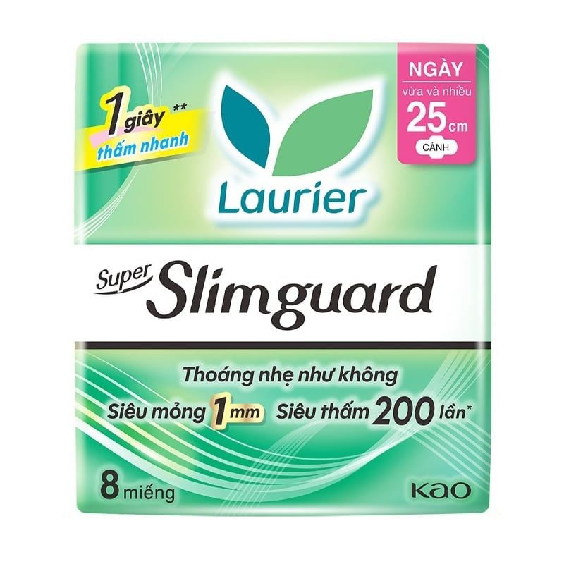 Băng Vệ Sinh Laurier Siêu Mỏng Bảo Vệ Super Slimguard 25cm - 8 Miếng (Che tên sản phẩm khi giao hàng)