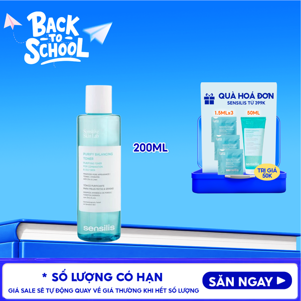  Nước Cân Bằng Sensilis Kiềm Dầu, Làm Sạch Da Purify Balancing Toner 200ml 