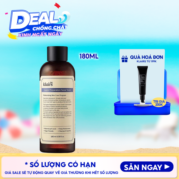  Nước Hoa Hồng Klairs Làm Sạch, Dưỡng Ẩm Supple Preparation Facial Toner 180ml 