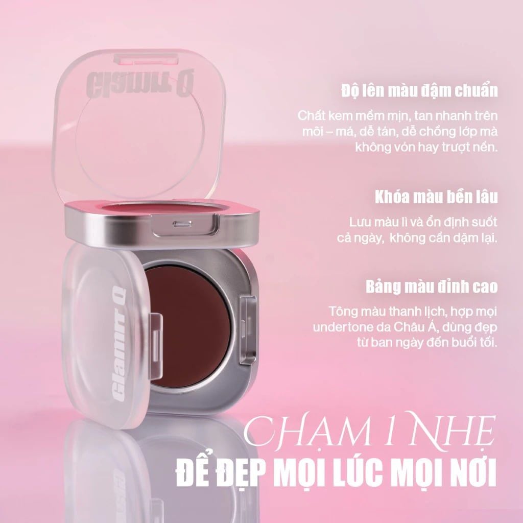 Má Hồng Kem & Son Môi Glamrr Q Mịn Lì, Bền Màu Mellow Touch Lip&Cheek Pot 1.8g