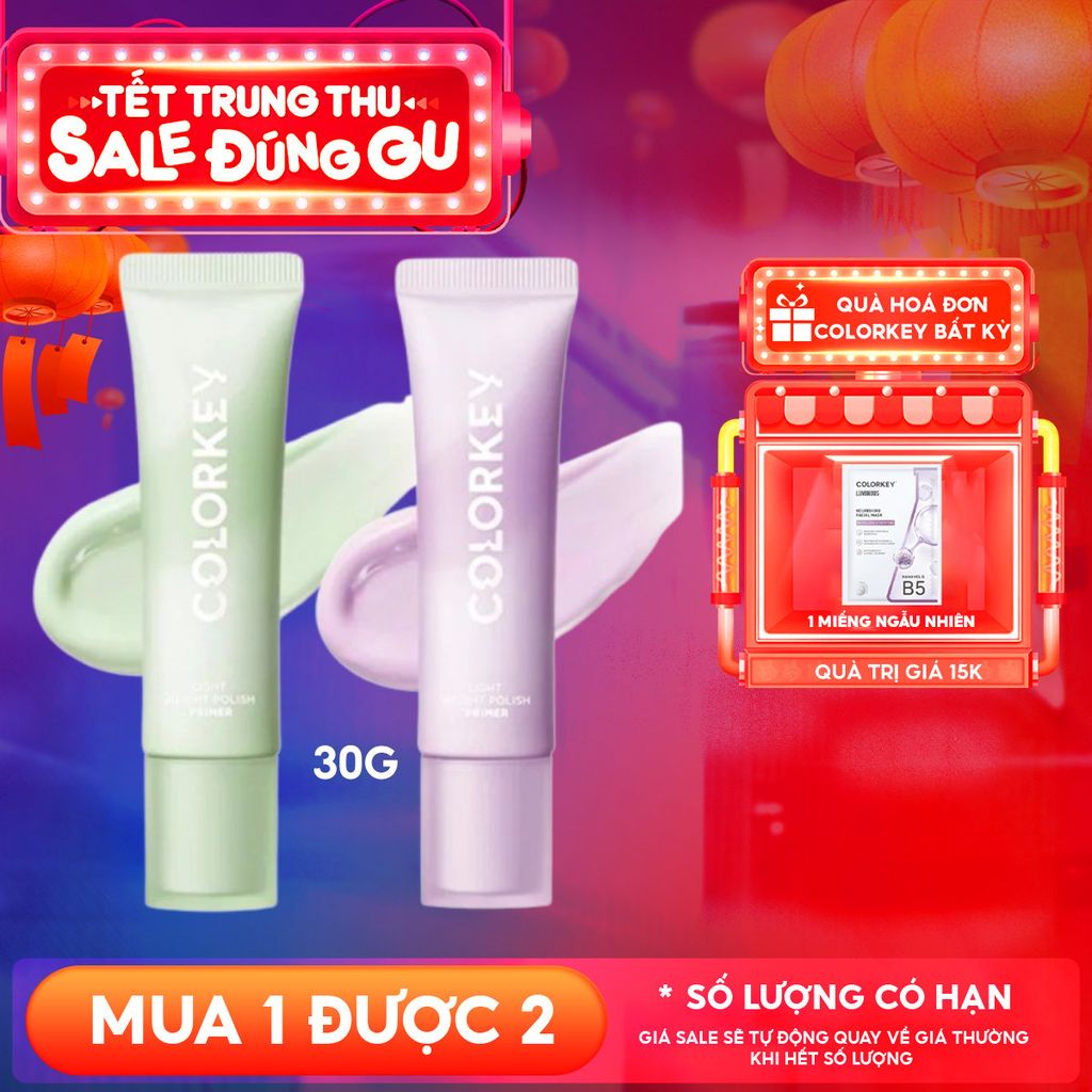 Kem Lót Trang Điểm Colorkey Mỏng Nhẹ, Nâng Tông, Làm Đều Màu Da Light Weight Polish Primer 30g