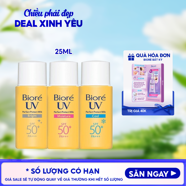  Sữa Chống Nắng Bioré Bảo Vệ Da Hoàn Hảo UV Perfect Protect Milk SPF50+/PA+++ 25ml 