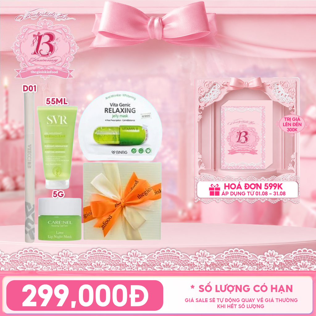 [HỘP QUÀ YÊU THƯƠNG] Sữa Rửa Mặt SVR Sebiaclear Gel Moussant + Mặt Nạ Ngủ Môi Carenel Lip Night Mask + Mặt Nạ Miếng BNBG + Bút Kẻ Mắt VEECCI Vivid Color Eyeliner Pen