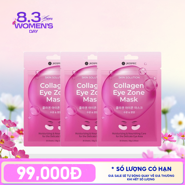  Combo 3 Mặt Nạ Mắt Cấp Ẩm, Hỗ Trợ Làm Sáng, Cải Thiện Quầng Thâm Mắt Jkosmec Skin Solution Collagen Eye Zone Mask 