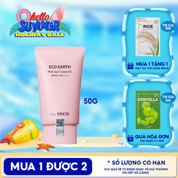  [50g] Kem Chống Nắng The Saem Kiềm Dầu, Nâng Tone Cho Da Sáng Hồng Pink Sun Cream EX SPF50+/PA++++ 