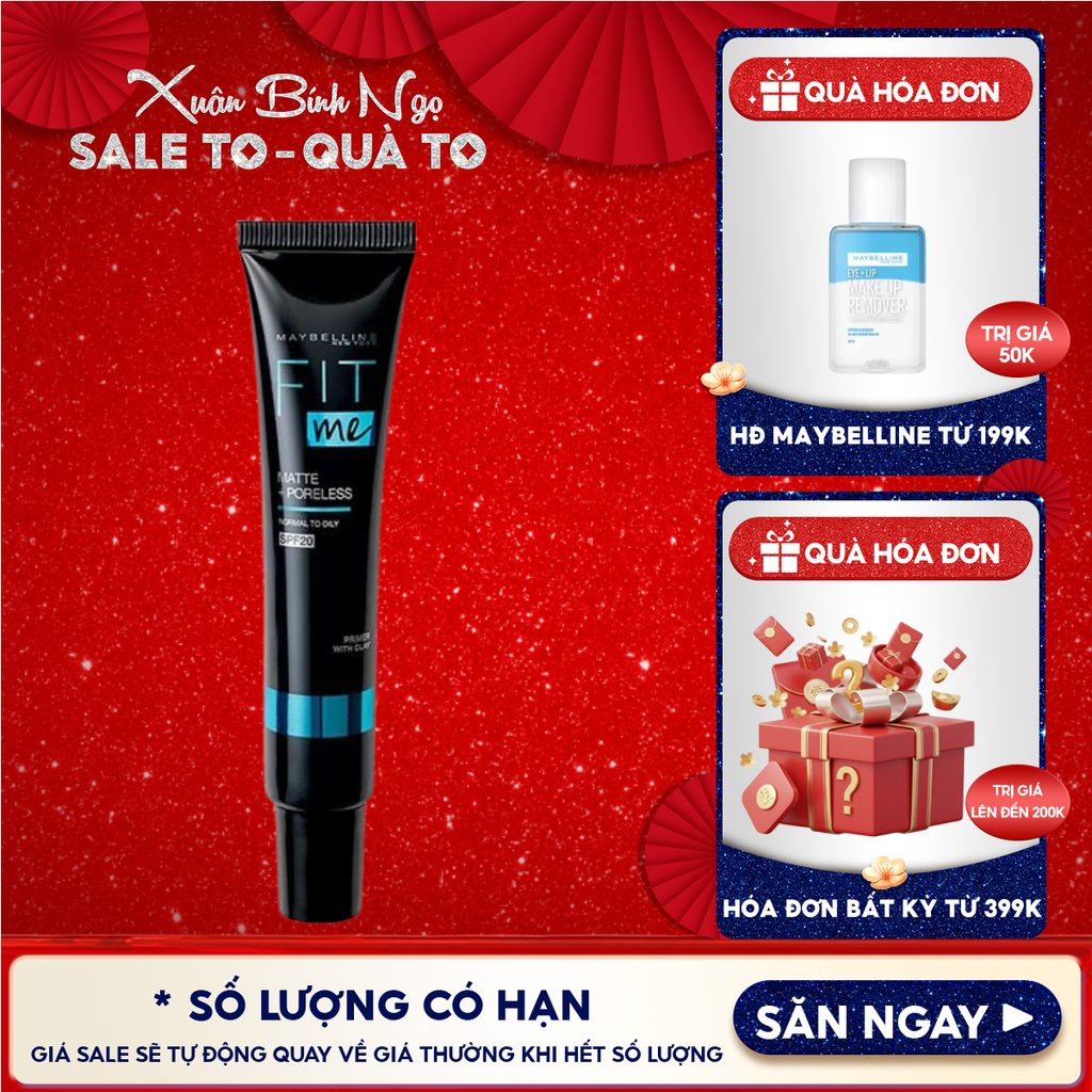 Kem Lót Maybelline Kiềm Dầu, Lâu Trôi, Ngăn Xuống Tông Fit Me Matte + Poreless 16H Mattifying Primer 30ml